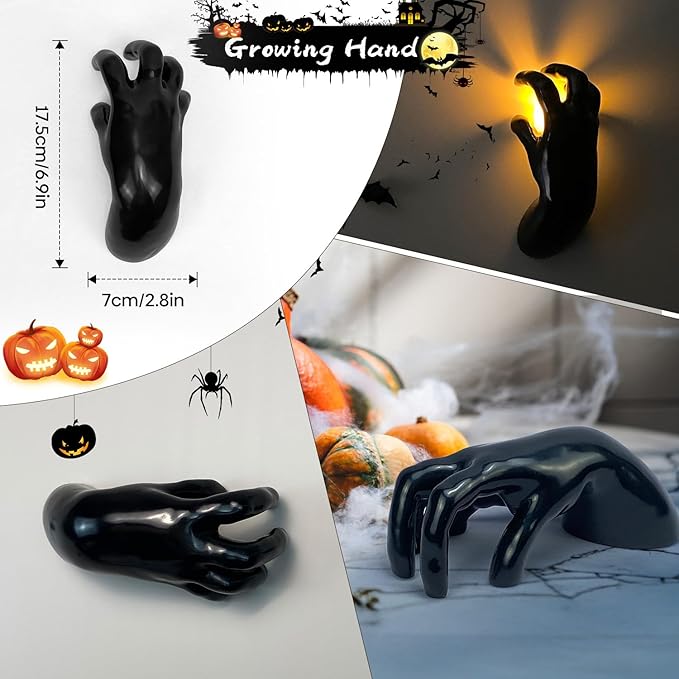 Halloween Decor Indoor, 4 Packs Creepy Reaching Hands with LED Candles, Life-Sized Gothic Wall Decor for Horror Decor, Spooky Halloween Decorations for Home, Party, Goth & Dark Academia Style