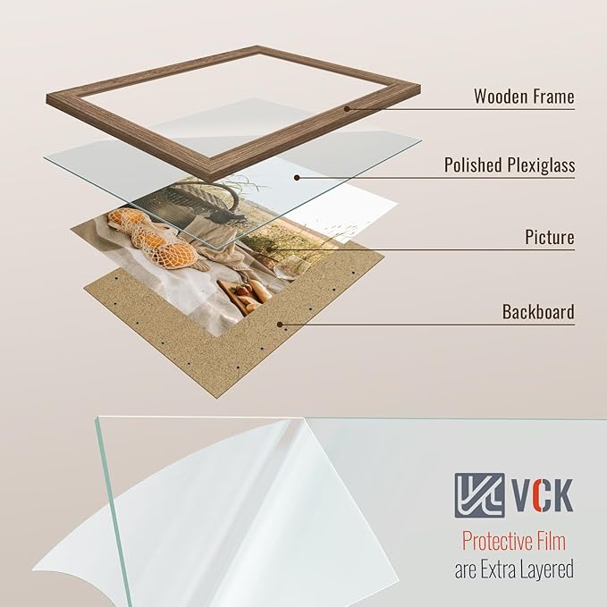 VCK 16x20 Picture Frames for Wall 3 Pack, Brown Walnut Wood Poster Frame, Exclusive Wood Grain, Wall Mounting Hanging