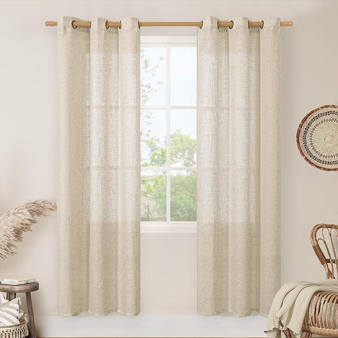 LAMIT Natural Linen Curtains 80 inches Long 2 Panels Set, Bronze Grommet Thick Doorway Curtains Privacy Assured with Light Filtering for Bedroom/Living Room, 34 x 80 Inch, Linen