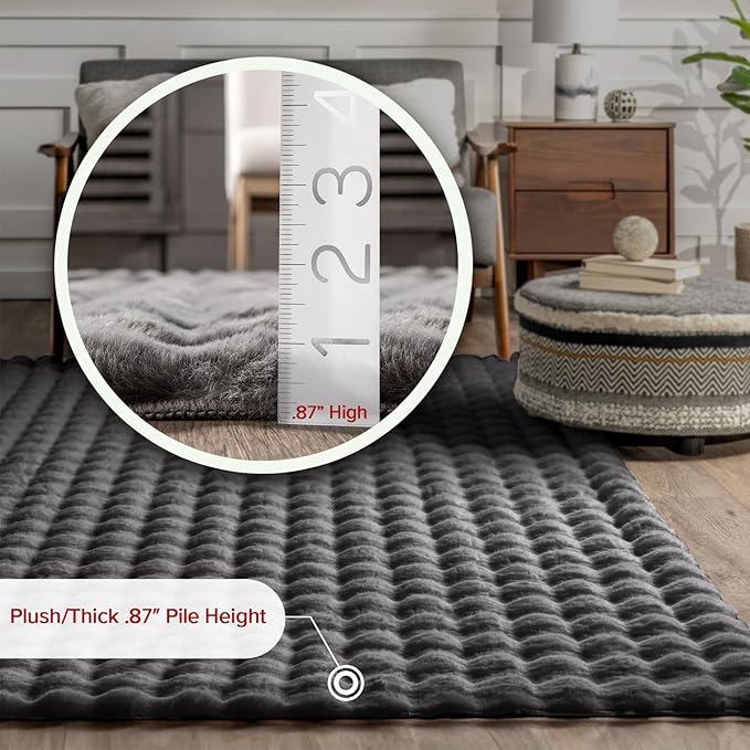 nuLOOM 5' x 8' Cozy Plush Area Rug, Machine Washable, Non-Slip, Soft Fluffy Shag Carpet for Living Room Bedroom Kids Room Nursery Home Decor, Jeni Dark Grey