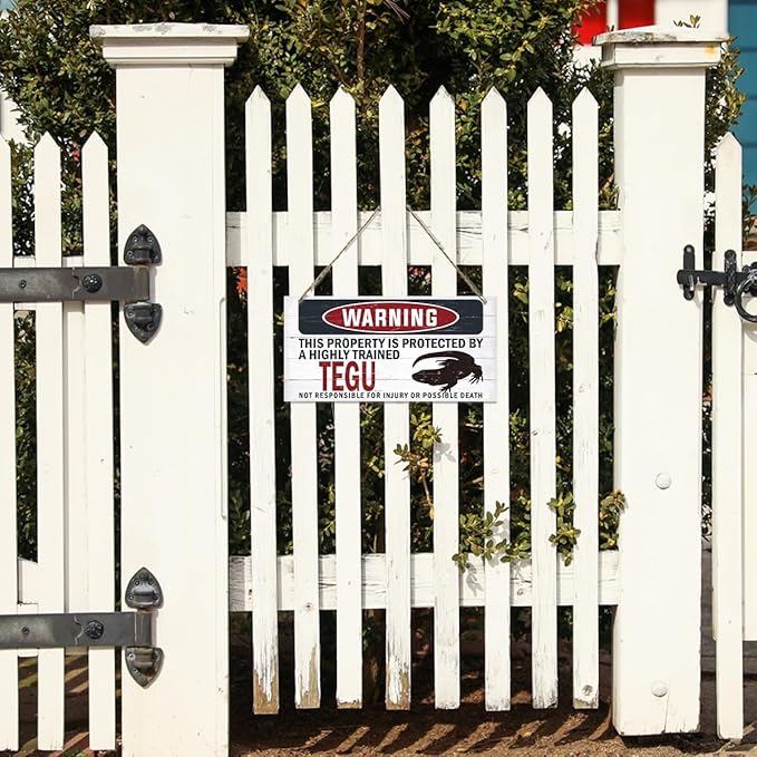 Warning Sign, Tegu Warning Wood Plaque Sign, Funny Door Signs, Decorative Wood Hanging Suspension Plaque, Farmhouse Wooden Wall Decor, Outdoor Hanging Wooden Signs