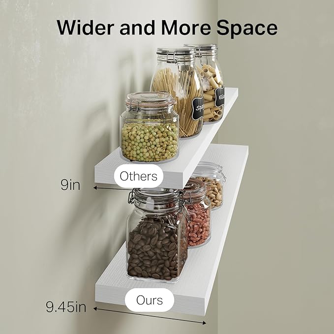 BAYKA Floating Shelves for Wall, 36 inches Wall Mounted Rustic Wood Shelves for Bathroom, Bedroom, Living Room, for Storage/Decor with 30lbs Capacity（White,Set of 3