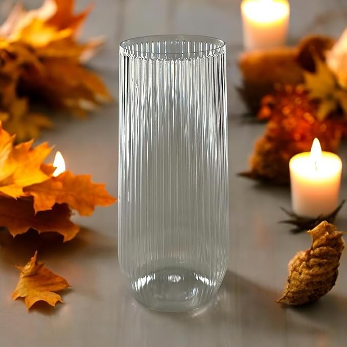 48 Pack Ribbed Ripple Stemless Toasting Glasses, Origami Durable 9 Oz BPA-Free Disposable Plastic Champagne Flutes for Weddings, Bars, Events, and Celebrations (Clear)