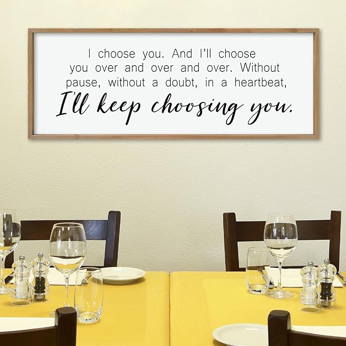 comurdyo I'll Keep Choosing You Sign 32"X12" for Master Bedroom Above Bed Wall Decor I Choose You Large Wood Framed Wall Hanging Art (Wood)