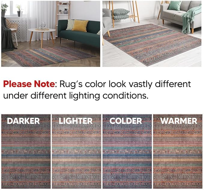 Keen Home Design 8x10 Rug - Machine Washable Area Rug with Non-Slip Backing, Ideal for Living Room, Dining Room, Bedroom - Vintage, Easy Clean, Durable, Low Pile Rug - (8' x 10')