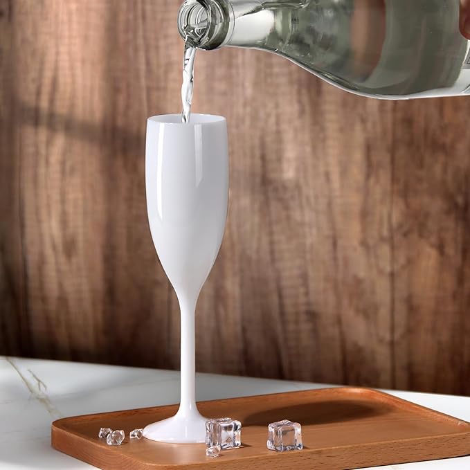 XUWAIDSGN Acrylic Champagne Flutes Toasting Glasses Unbreakable Mimosa Bar Reusable Wine Glasses Vintage Champagne Flutes Stemmed Drinking Cups 5.4 OZ for Christmas Birthday (100, white)