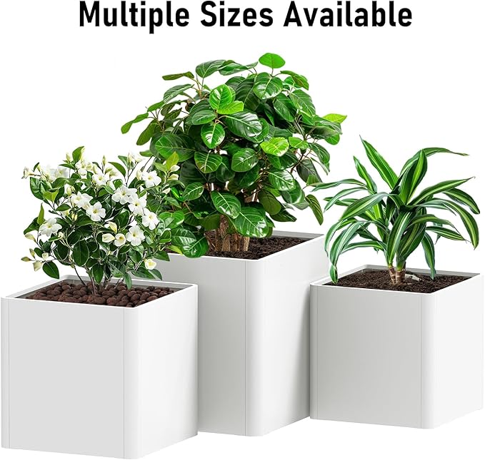 White Steel Square Planter 24" L x 24" W x 25" H,Cube Heavy Duty Flower Pot for Outdoor Plants with Drainage Holes,Metal Planter Box for Indoor and Outdoor All-Weather Use