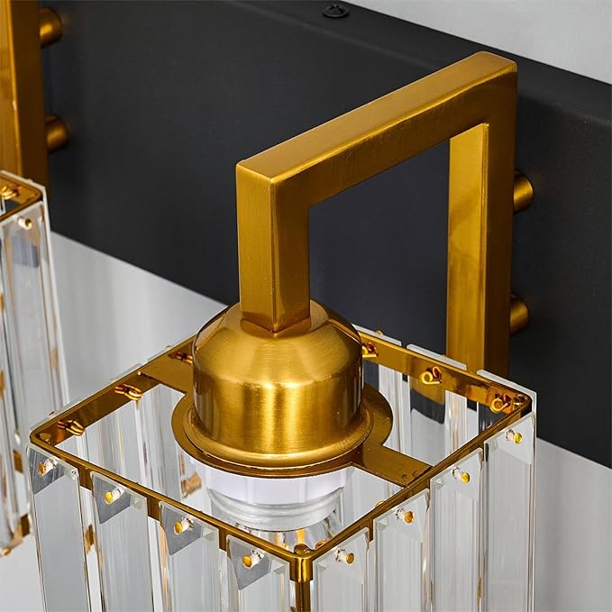 Modern Bathroom Vanity Light 5-Lights Black Gold Crystal Wall Lamp Bathroom Modern Crystal Vanity Lighting