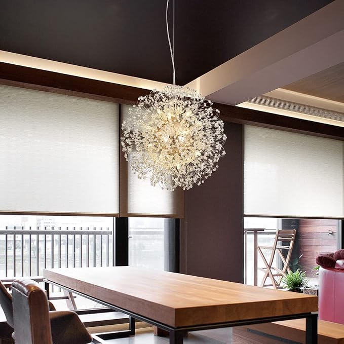 Modern Crystal Chandelier, Sputnik Dandelion High Ceiling Hanging Lamp, Large Beaded Gold Pendant Light for Living Room Dining Room Kitchen Island Bedroom (Gold 16Lights)