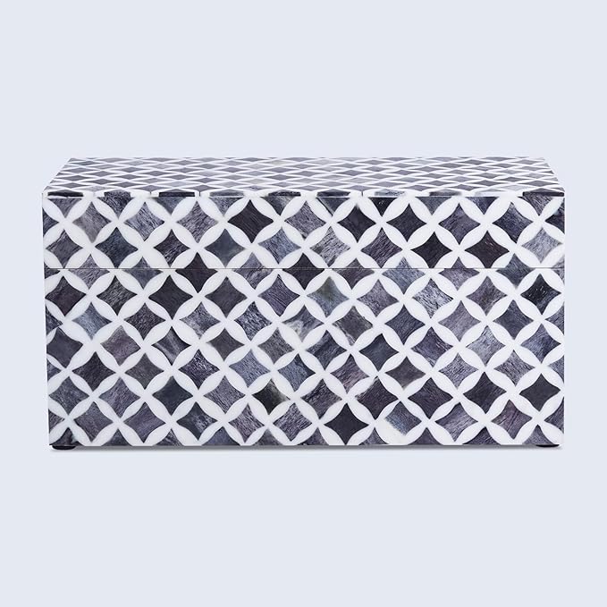 Handicrafts Home White Handmade Keepsake Organizer with Lid Decorative Storage Box- Star Pattern Collection Memories Holder for Jewelry, Photos & Cards- Home Decor Accents- Bone & Resin Inlay- 10x5x5
