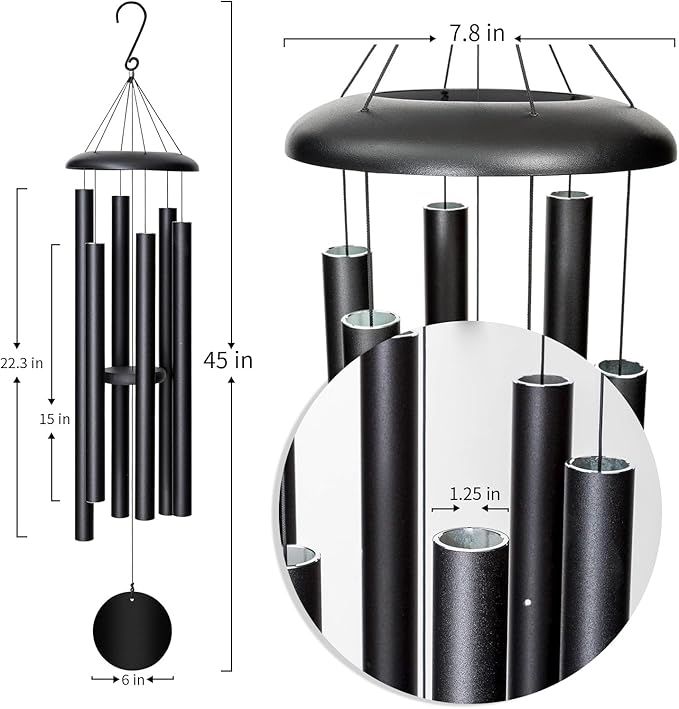 45'' Wind Chimes Outdoor,Memorial Wind Chime, Large Wind Chimes for Outside Deep Tone, Sympathy Gifts. Black