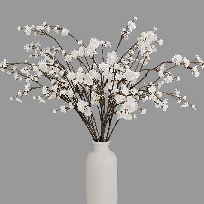 Geegoods 10 Stems White Faux Flowers for Vase – Real Touch Artificial Baby Breath Branches Long Stem for Tall Vase Indoor Home Table Centerpieces Decoration