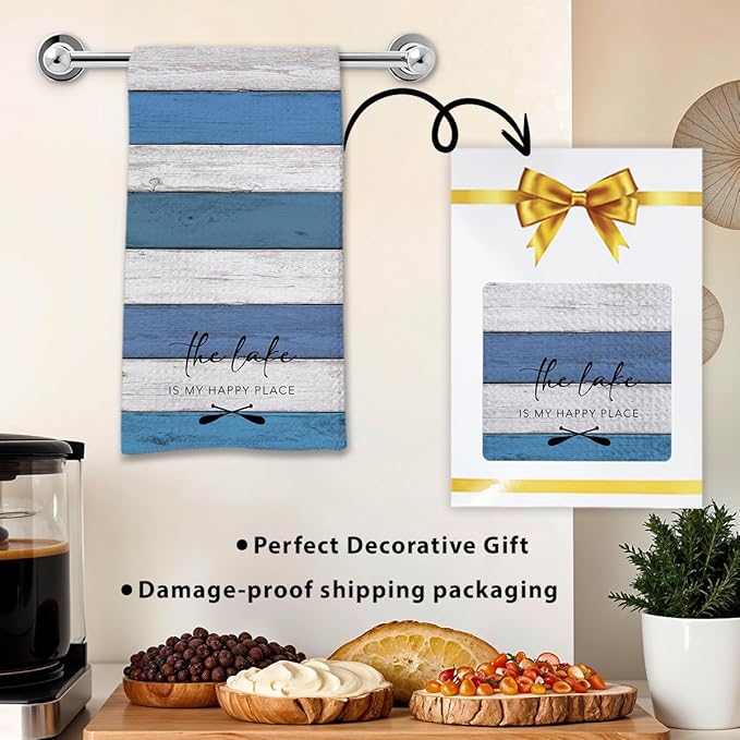 Lake House Dish Towel, Waffle Weave Microfiber Kitchen Cloth, Rustic Lake Decor for Home, Nautical Bathroom Accent, Lakehouse Gift Idea for Cottage Cabin Vacation Retreat - A04