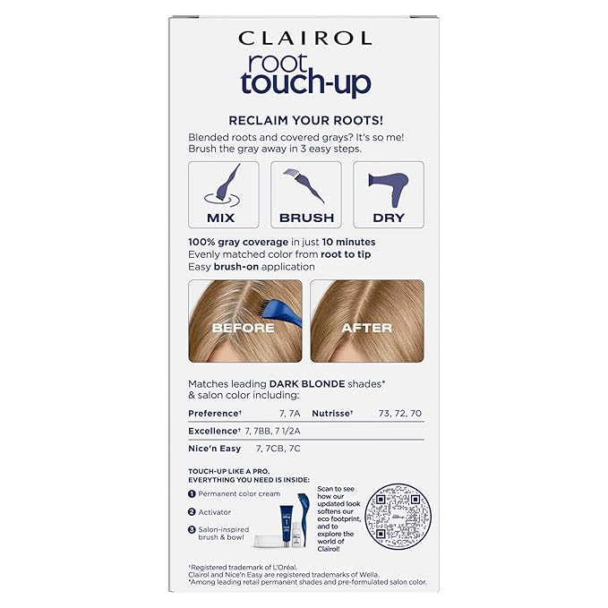 Clairol Root Touch-Up by Nice'n Easy Permanent Hair Dye, 7 Dark Blonde Hair Color, Pack of 2