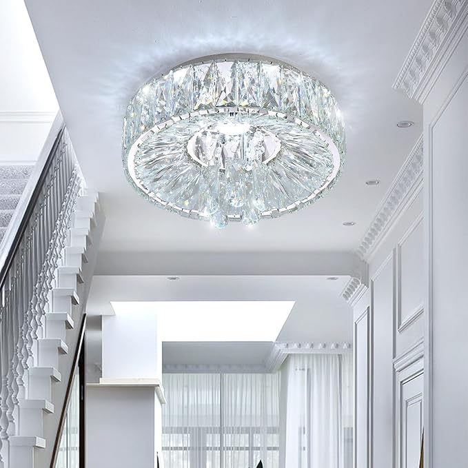 Mini Chandelier Modern Crystal Chandeliers for Hallway Light Fixture LED Flush Mount Ceiling Light Dimmable Lamp for Dining Room Living Room Bedroom