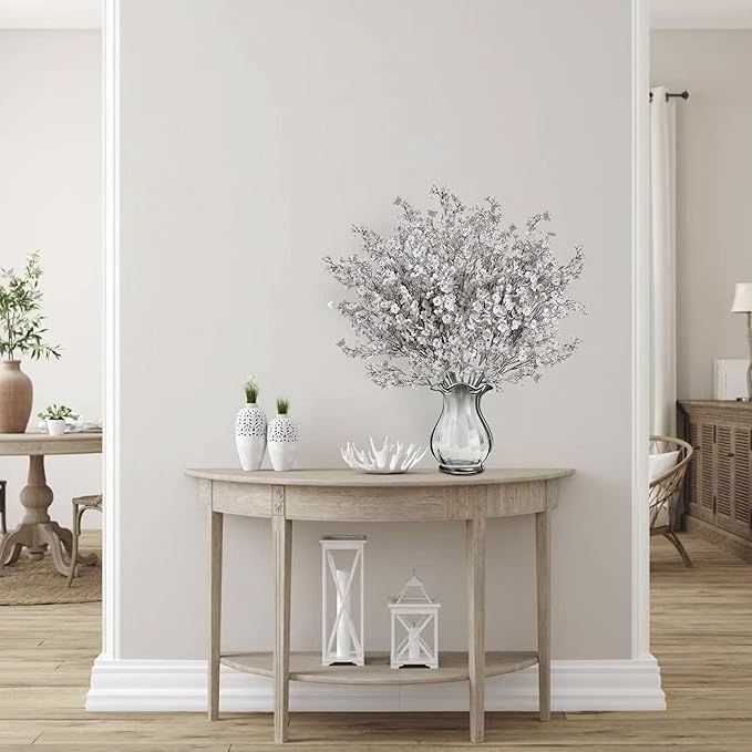 Sggvecsy 15 Pcs Babys Breath Artificial Flowers Gypsophila Bouquets Bulk Real Touch Fake Silk Flowers for Home DIY Floral Arrangement Table Centerpiece Fall Thanksgiving Autumn Decoration (Grey)