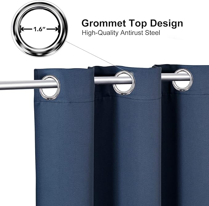 ChrisDowa Small Kitchen Valances for Windows - Grommet Short Thermal Insulated Room Darkening Window Valances Curtains for Living Room (2 Panels, Stone Blue, 52 x 18 Inch)