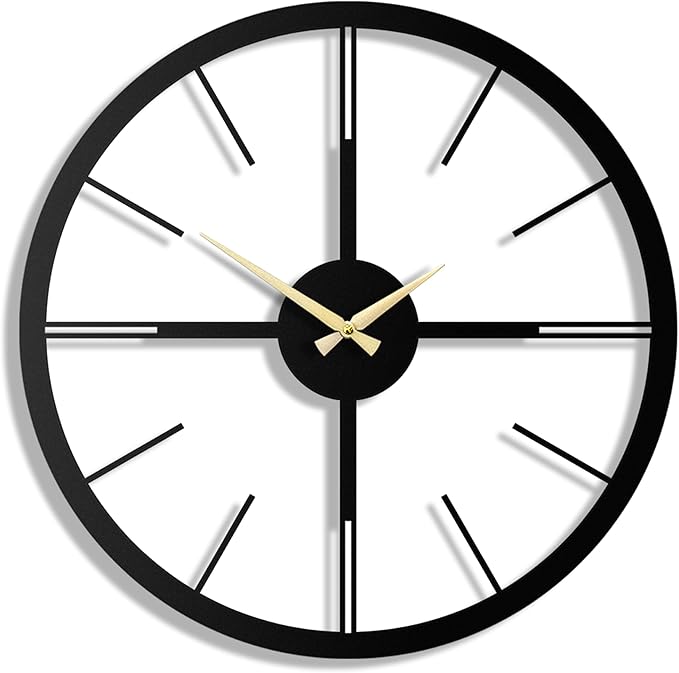 pluviart Rain Minimalist Metal Wall Clock, Modern Black Metal Wall Clock, Silent Non-Ticking Decorative Clock for Living Room, Kitchen, Office, Industrial-Style Wall Decor, Easy to Hang (26,8")