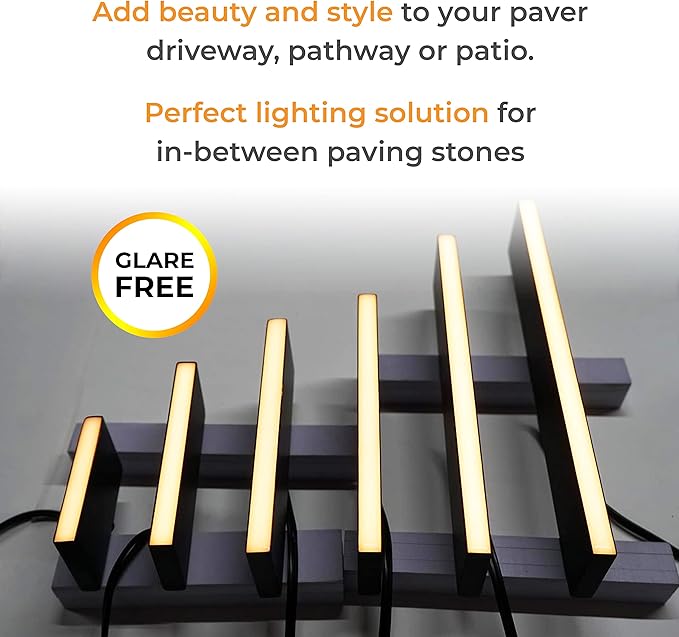 LUMENGY Paver Light Slim 0.5x6 Inch Glare-Free Steel Brick Lighting for Pavers, Walls, Driveway & Pathway Borders 2700K Warm White, Waterproof, Drive-Over Rated - 12V AC/DC