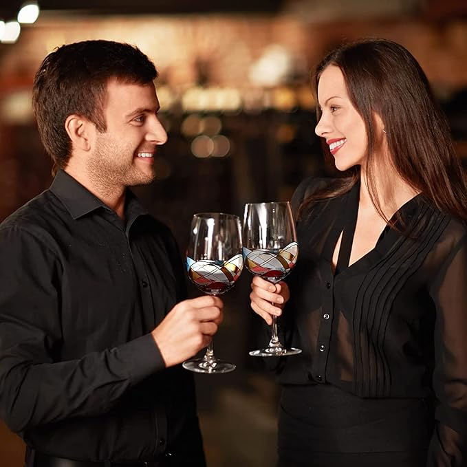 Bezrat Wine Glasses Hand Painted - Set of 2 - Women Wine Gift - Wine Lover Glass - Beautiful Glassware Gifts Ideas for Women Inspired by 'Duomo di Milano' Mothers Day - 12 oz (Red)