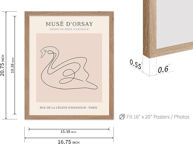 Poster Master Vintage Poster - Retro One Line Swan Drawing Print - Swan Art - Bird Art - Minimal Gift for Her, Animal Lover - Abstract Decor for Home, Office, Bedroom, 16x20 Beige Framed
