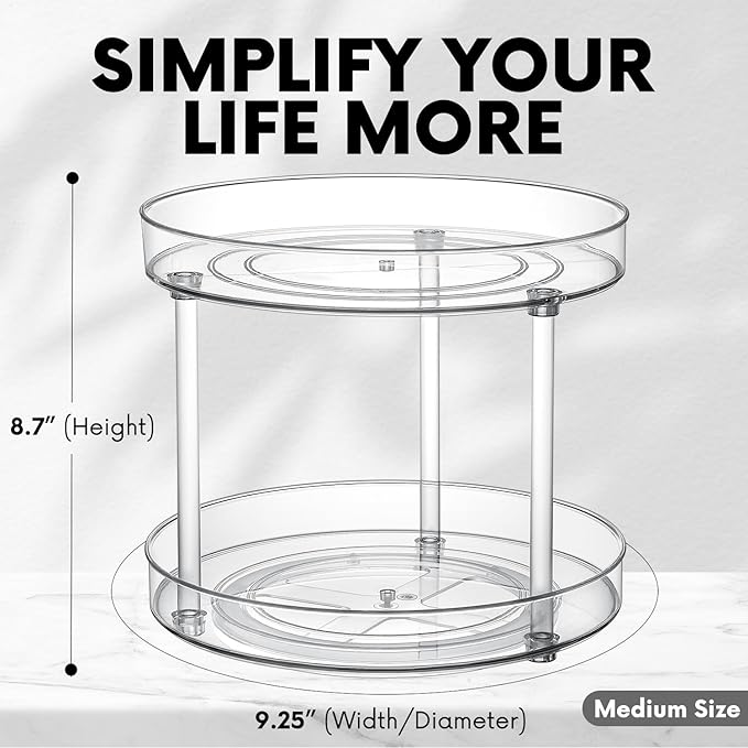 Clear Lazy Susan Organizer, Spice Rack Kitchen Cabinet Turntable, Pantry and Fridge Rotating Storage, Makeup Vanity for Skincare, Perfume, Cosmetic Dresser