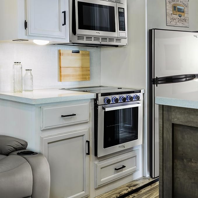 RecPro 10 Cu Ft 12V RV Refrigerator | Black Frost-Free Fridge with Freezer | Double Door, Adjustable Shelves, Reversible Door, Built-In Lock | 23.5”W x 26”D x 59”H | Off-Grid & Dry Camping Ready