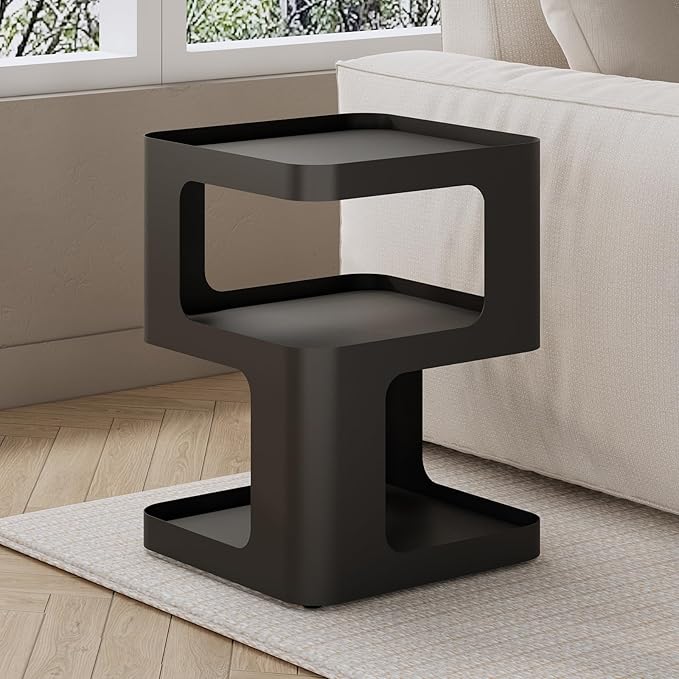 Modern Side Table, Metal Bedside Table Living Room, 3 Tier end Tables with Storage,Nightstand for Small Spaces, Living Room, Bedroom, Sturdy, No Assembly Required