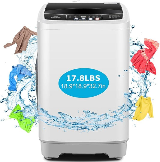 Nictemaw Portable Washing Machine 17.8Lbs Capacity Portable Washer with Drain Pump 2.4Cu.ft Full-Automatic Compact Washer with 10 Programs 8 Water Level for Home, Apartment, RV, Dorms