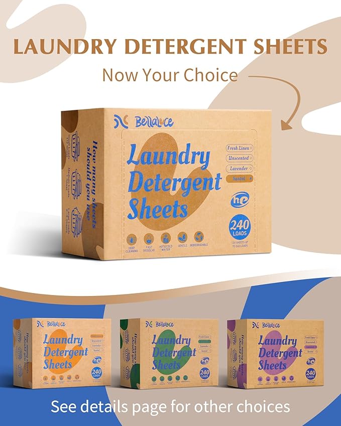 Laundry Detergent Sheets - 240 Loads Boys Santal Laundry Sheets for Dorm,College,Home,Hotel,Apartment,Camping,Cruise,Road Trip,Beach Vacation,Backpack,Small Space, Family School Travel Essentials