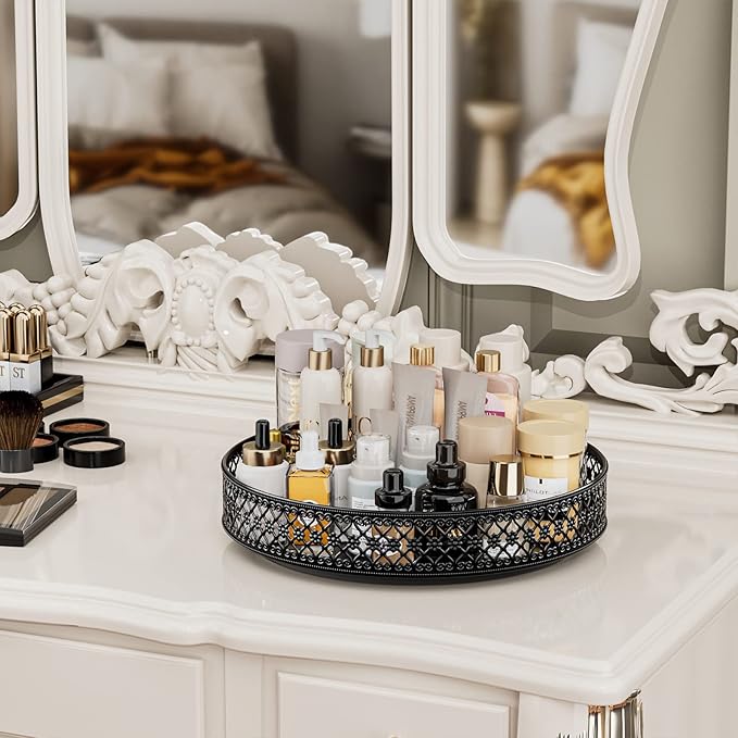 Ovicar Lazy Susan Turntable Organizer - 13 inch Rotating Spice Rack Metal Lazy Susan for Cabinet Pantry Kitchen Countertop Dining Table Cupboard Bathroom Vanity Refrigerator Black