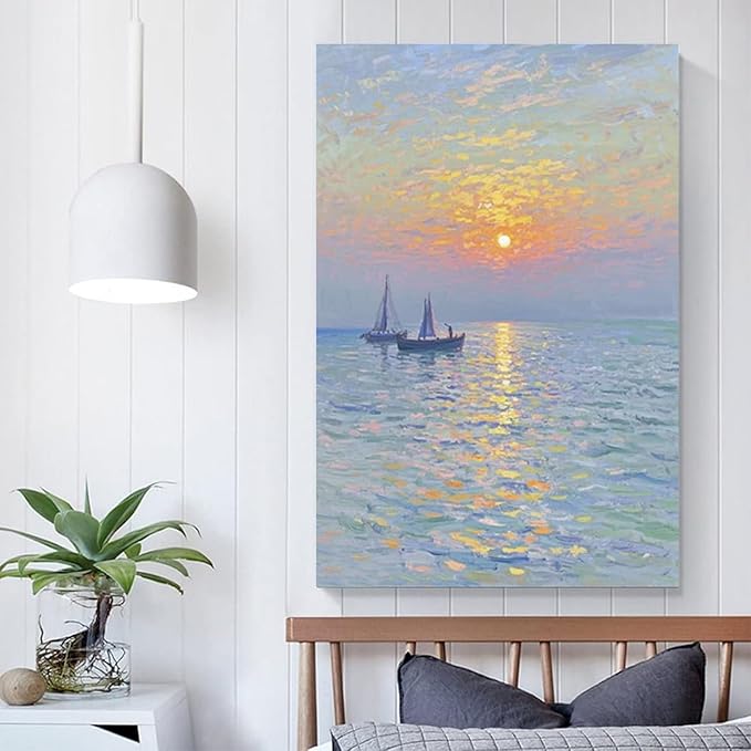 Coastal sailboat scenery poster art decor ocean nautical room decor beautiful sailboat seascape decor suitable for beach villa
