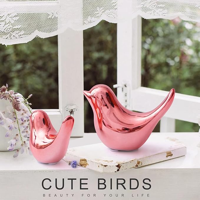 Notakia Small Birds Statues Pink Home Decor Modern Style Decorative Ornaments for Living Room, Bedroom, Office Desktop, Cabinets (2Pcs Pink Birds)