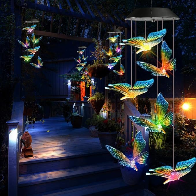 Toodour Solar Wind Chime, Color Changing Wind Chimes Butterfly, LED Decorative Mobile, Gifts for Mom Grandma, Waterproof Outdoor Decorative Lights for Garden, Patio, Yard, Window, Outdoor Decor