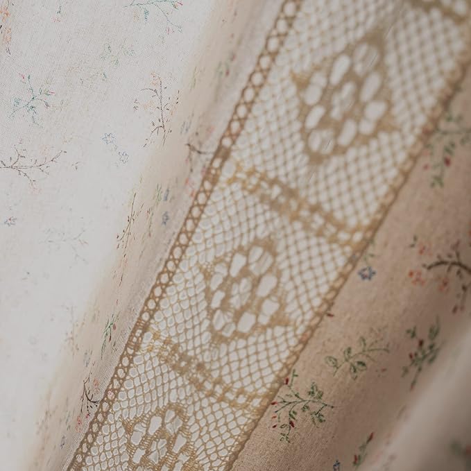 Sutuo Home Boho Curtain Semi-Blackout Crochet Hollow Lace Patchwork with Floral Print Cotton Linen Fabric, Handmade Tassels Rod Pocket Bohemian Window Drapes for Living Bedroom, 59"W x 84"L, 1 Panel