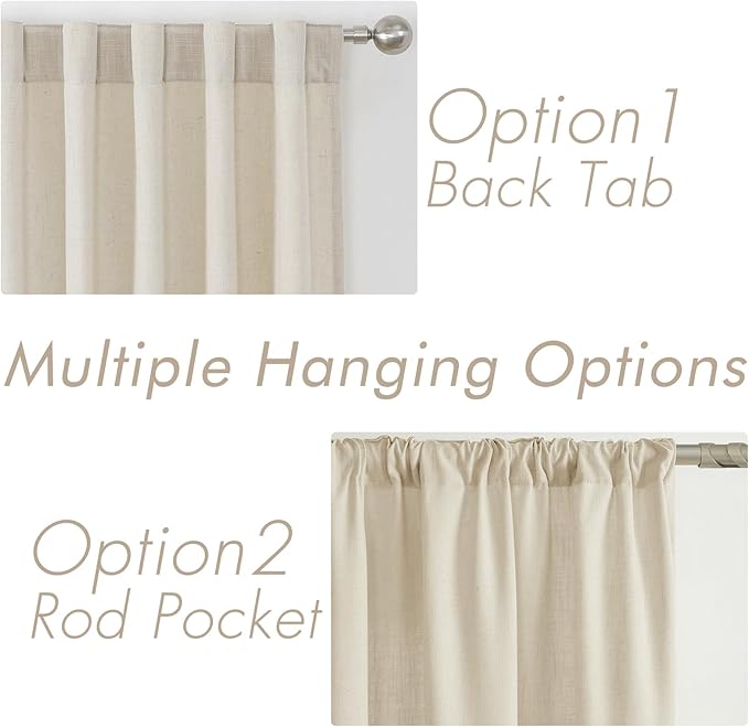 Joydeco Linen Curtains 72 Inch Length 2 Panels Set, Light Filtering Living Room Curtains (W52 x L72 Inch, Pistachio Shell)