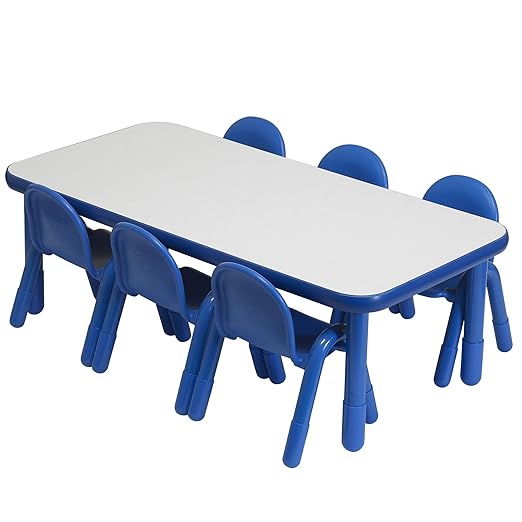 Children’s Factory Baseline Preschool 60" x 30" Rectangular Table & Chair Set - Solid Blue - AB74620PB