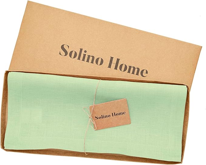 Solino Home Linen Table Runner 120 Inches Long - 100% Pure Linen Pastel Green Table Runner 14 x 120 Inch - Fete
