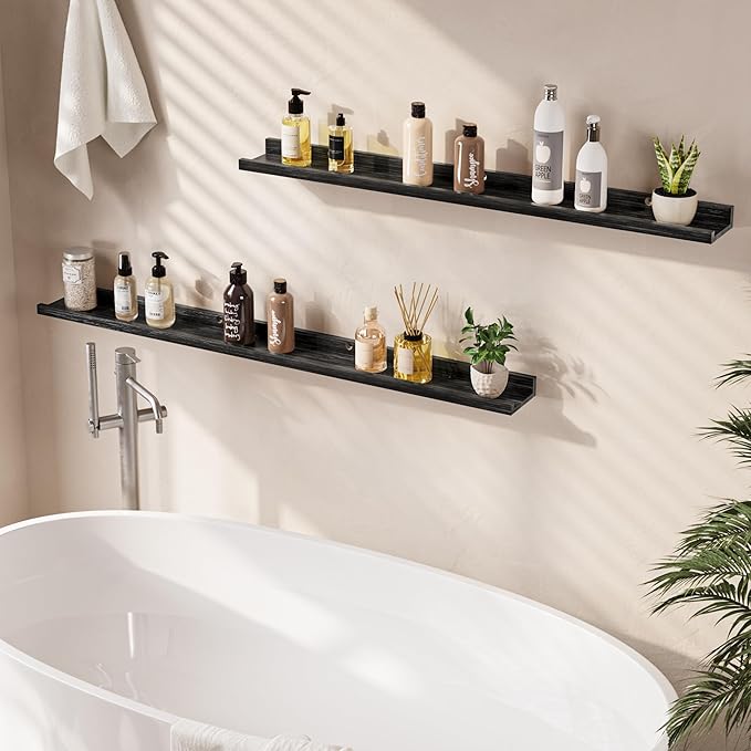 Floating Shelves for Wall, Picture Ledge Shelf 36 Inch Solid Wood Set of 2, Rustic Wall Shelves with Lip, Kids Bookshelf, Photo & Picture Live Edge Floating Shelves for Bedroom, Living Room, Kitchen