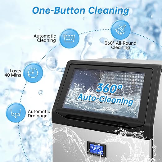 Ice Machine Commercial Ice Maker Machine, 450 Lbs /24H, 200 lbs Bin, Under Counter Built-in or Freestanding, Stainless Steel Household Use, Restaurant Bar Kitchen Cafe
