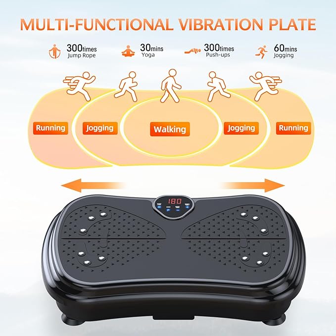 Vibration Plate Exercise Machine Weight Loss, Full Body Vibration Plate for Lymphatic Drainage, 180 Adjustable Speeds Vibrating Plate 400 Lbs Capacity Fitness Platform for Women Men