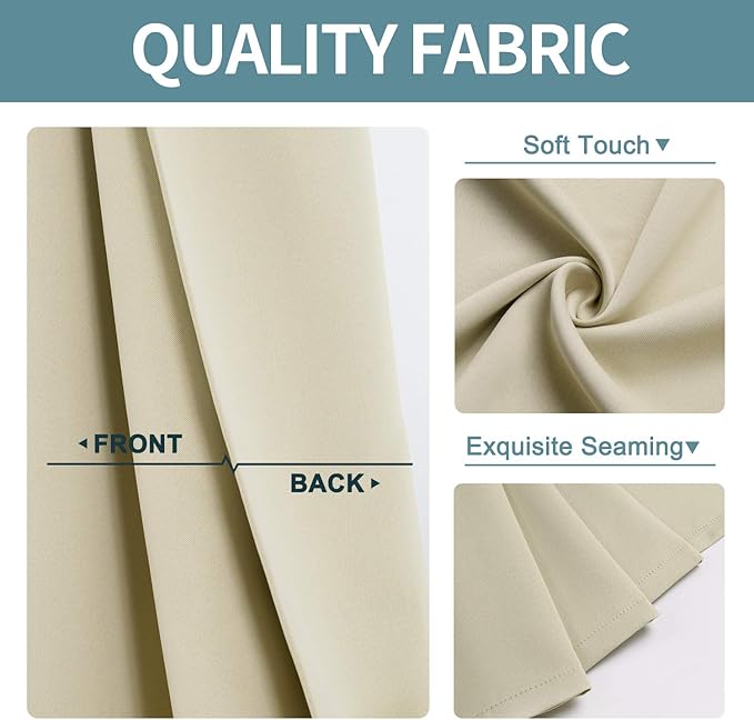 ChrisDowa Blackout Curtains 70 inches Wide for Bedroom - 2 Panels Set Extra Wide Grommet Thermal Insulated Room Darkening Curtains for Living Room (Beige, 70 x 84 Inch)