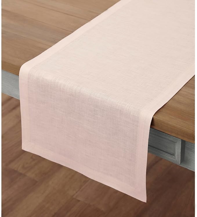 Solino Home Linen Pink Table Runner 48 Inches - 100% Pure Linen Small Table Runner 14 x 48 Inch Ideal for Dresser and Coffee Tables - Halloween - Fete