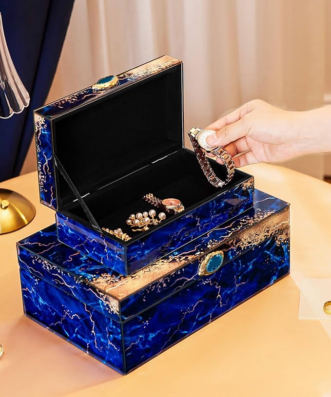 Homde Glass Decorative Storage Box: Set of 2 Boxes for Home Decor - Large Organizer with Lids for Decorations