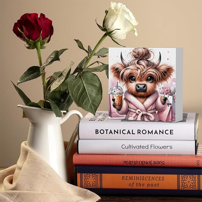 Highland Cow Winter Decor, Highland Cow Gifts for women, Highland Cow Baby Decor, Highland Cow Nursery Decor, Wooden Box Decor Sign for Home Farmhouse Office Living Room Table Shelf Tiered