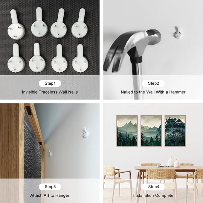 HLNIUC Green Foggy Forest Framed Canvas Wall Art Set,Watercolor Boho Pine Tree Wall Decor,Modern Misty Mountain Scenery Art Print,Nature Landscape Wall Painting for Living Room,Bedroom - 16”x24”x3