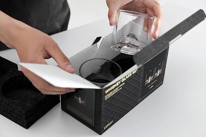 Mount Fuji Heavy Crystal Whiskey Glasses Gift Set of 2, Thick Freezable Bourbon Glass 1lb Each, Premium Whiskey Gifts for Men, Frozen Crystal Chills Cocktails, 10 oz