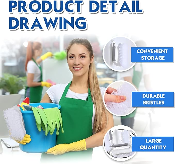 Lallisa 12 Pcs Scrub Brush for Cleaning with Handle Comfortable to Grip Heavy-Duty Flexible Stiff Bristles Scrubber Brushes Bulk for Shower Bathroom Carpet Kitchen Floor Tiles (Gray)