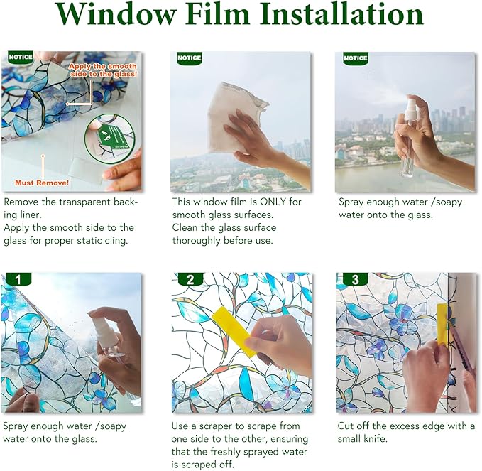 Window Privacy Film Stained Glass Decorative Static Clings Frosted Window Tint for Home Room Decor Bathroom Door Car Stickers with Glittering Effect, Removable(Tulip)