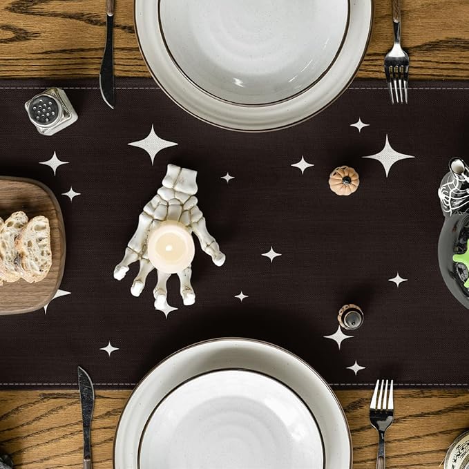 Artoid Mode Spooky Skeleton Spider Bone Halloween Table Runner, Holiday Kitchen Dining Table Decoration for Home Party Decor 13 x 90 Inch
